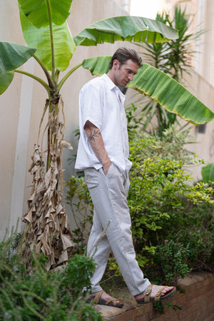 Grey Loose Fit Linen Pants