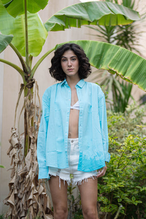 Aqua blue Long Sleeve Linen Shirt