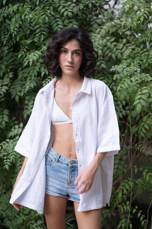 White Short Sleeve Linen Shirt