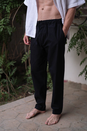 Black Linen Cargo Pants