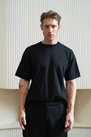 Black Knitted Round Tee