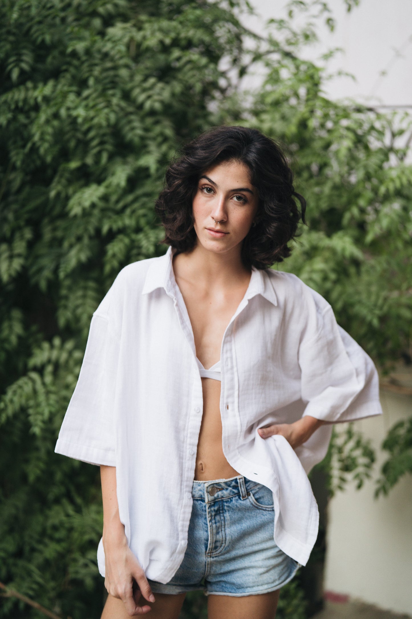 White Short Sleeve Linen Shirt