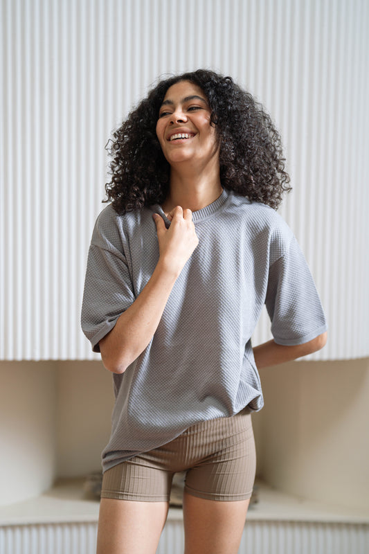 Grey Knitted Round Tee