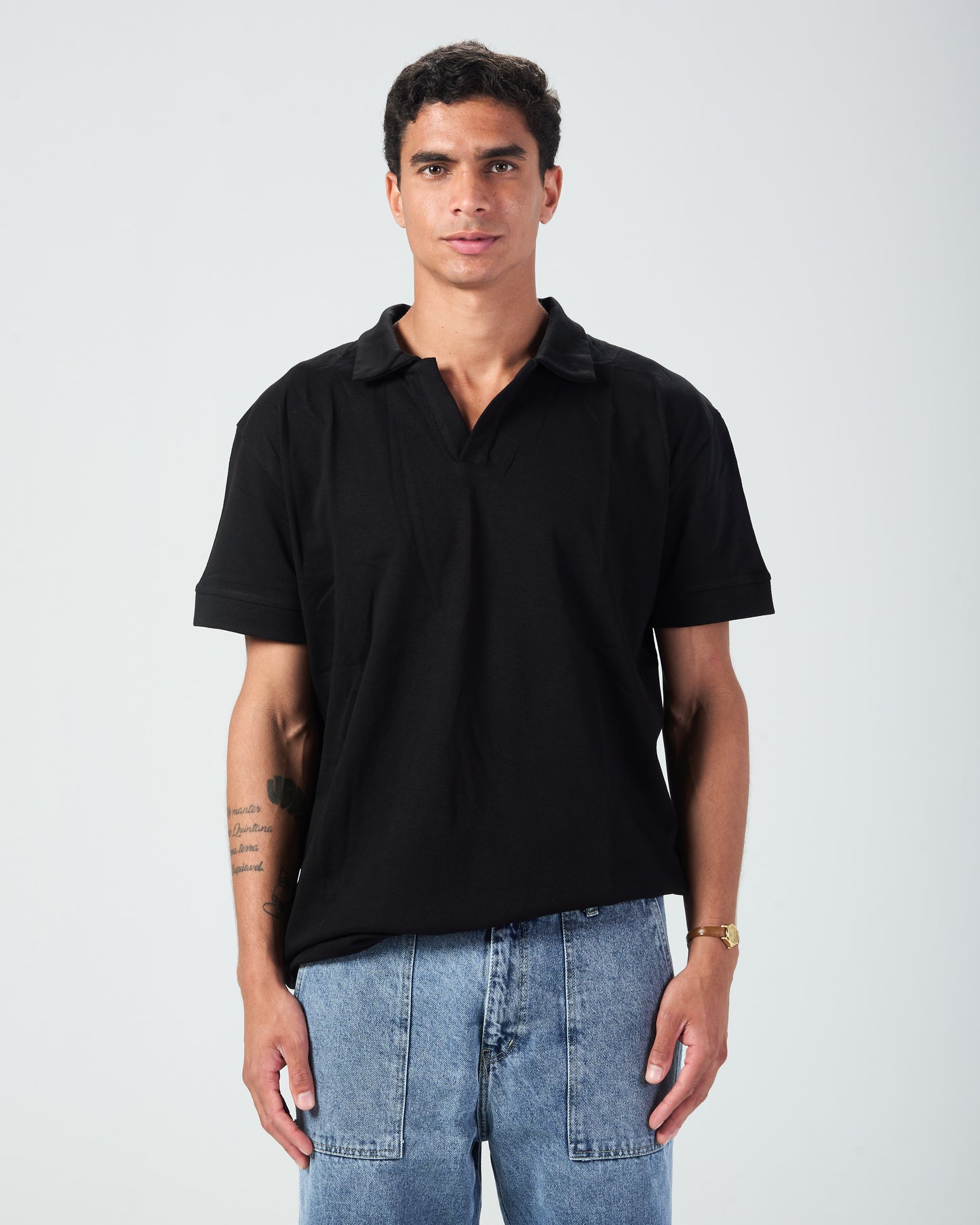 Black Buttonless Jacquard polo shirt