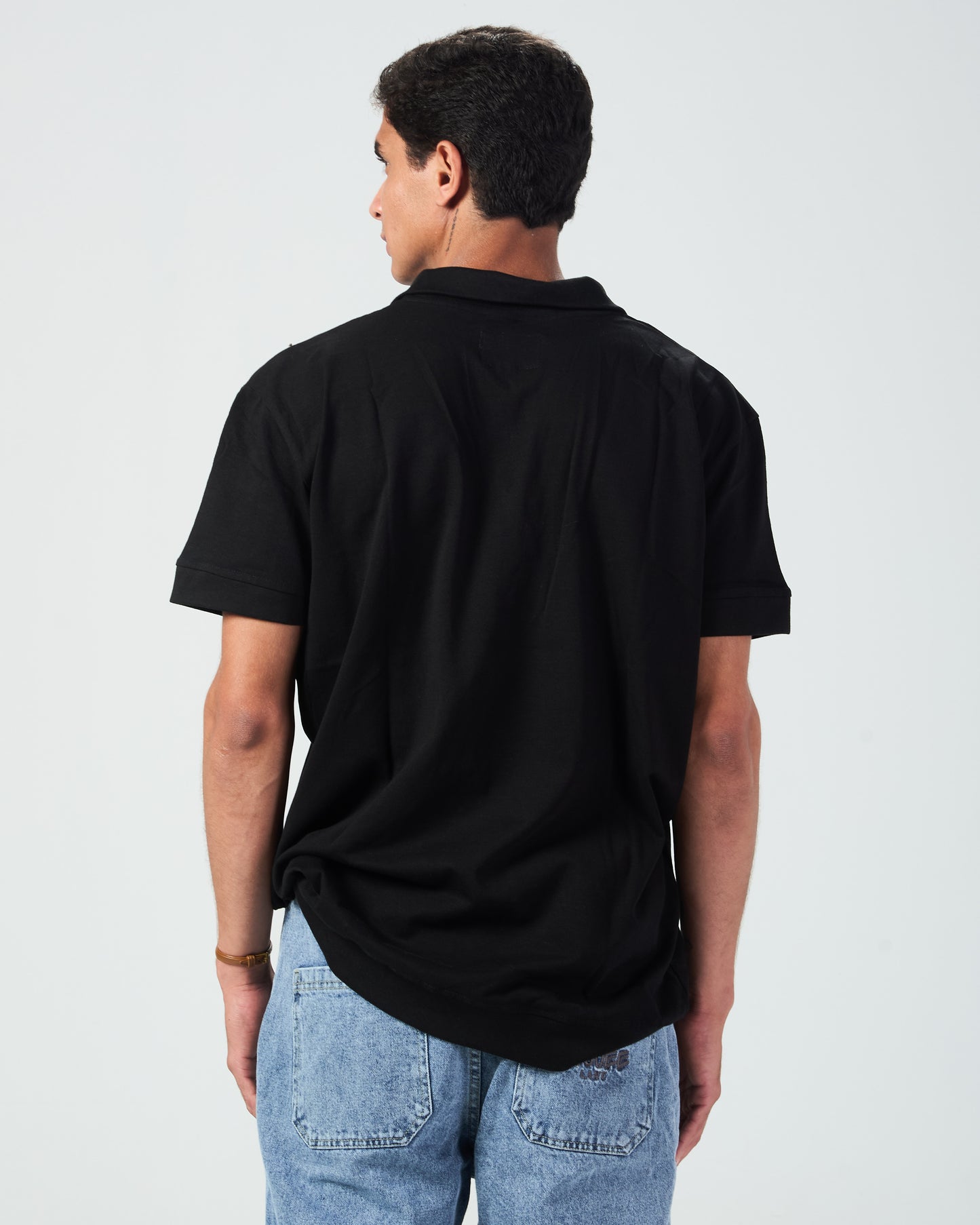 Black Buttonless Jacquard polo shirt