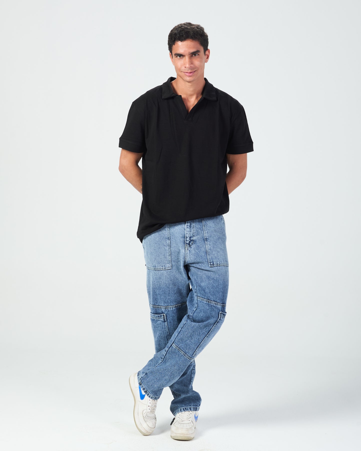 Black Buttonless Jacquard polo shirt