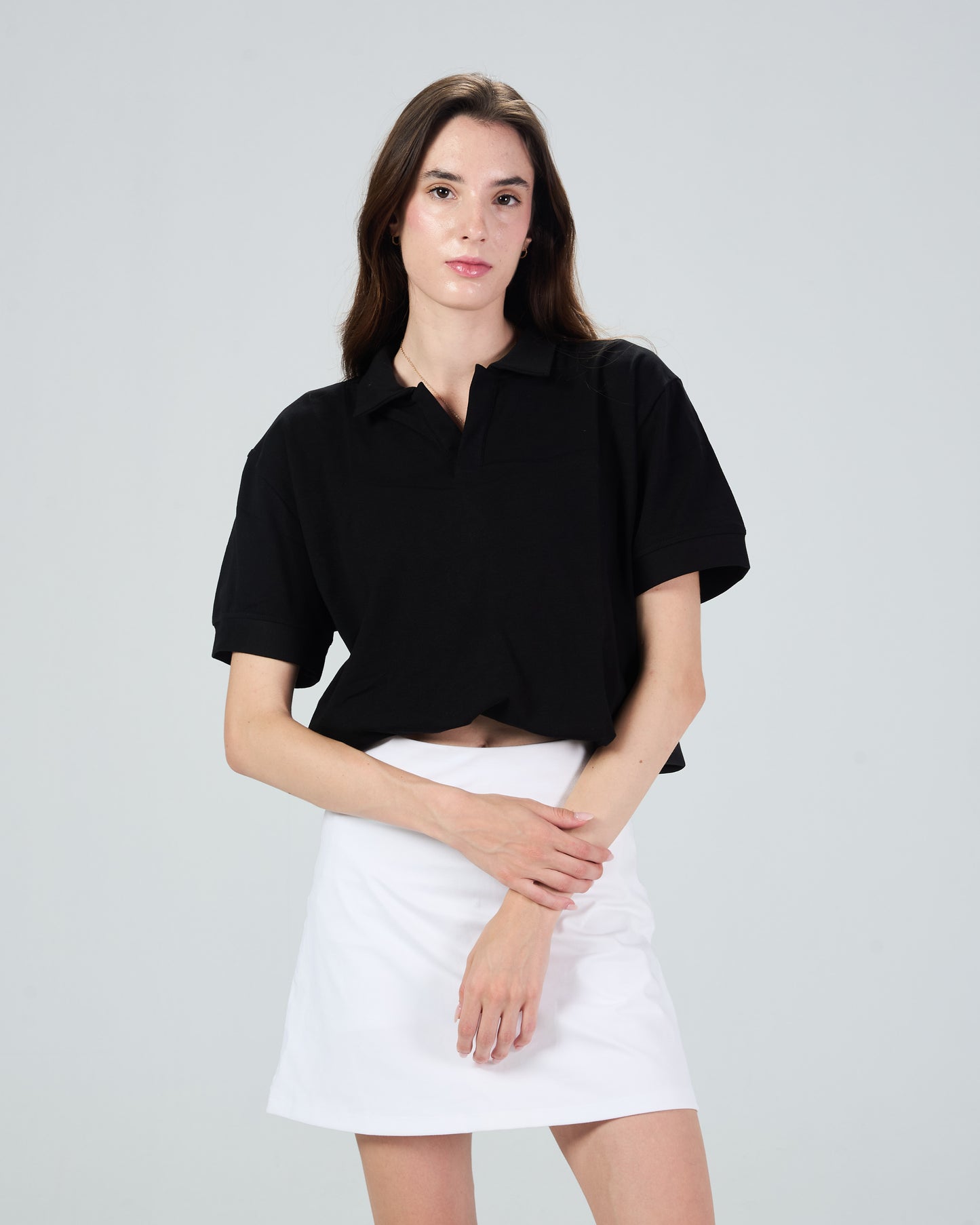 Black Buttonless Jacquard polo shirt