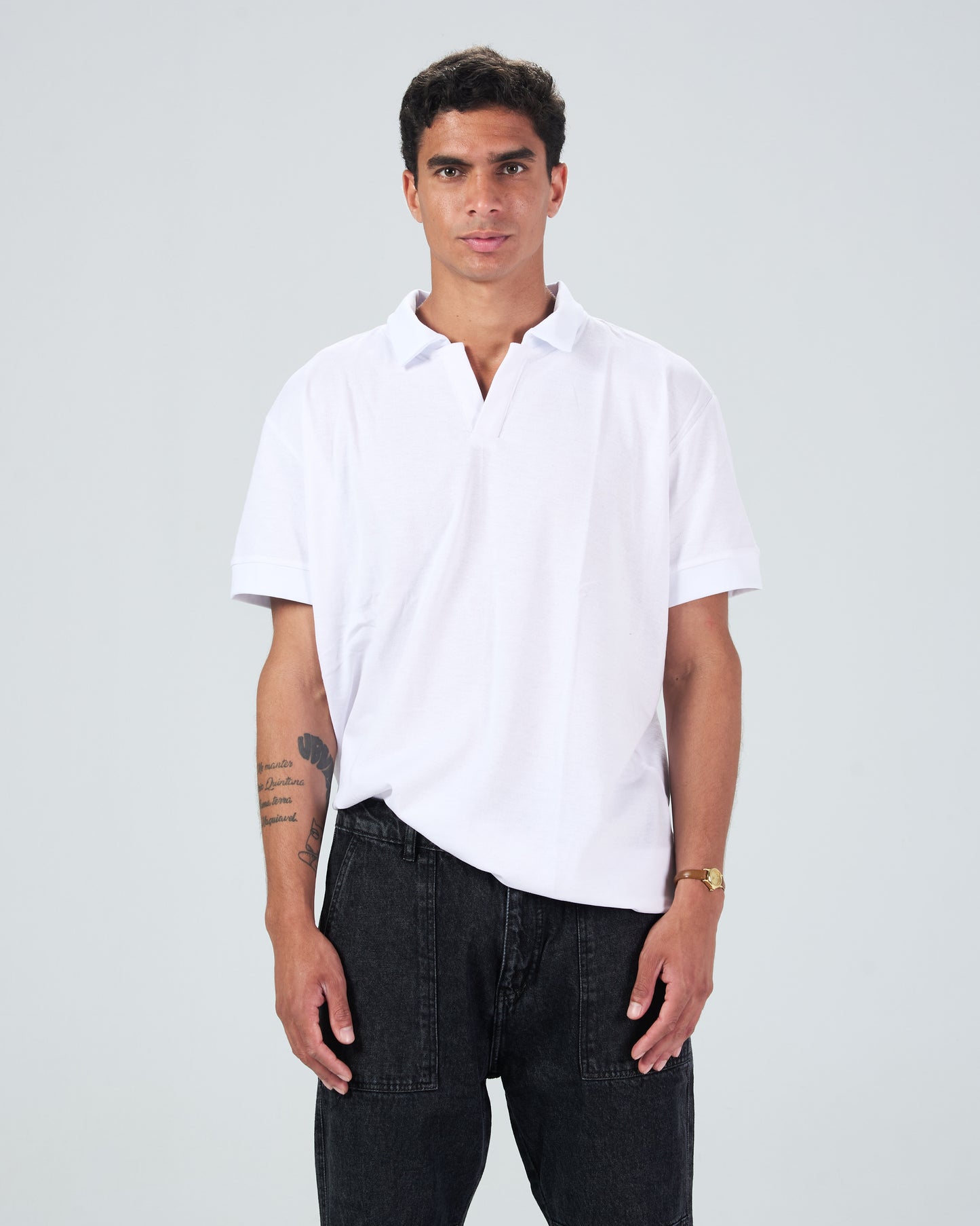 White Buttonless Jacquard polo shirt