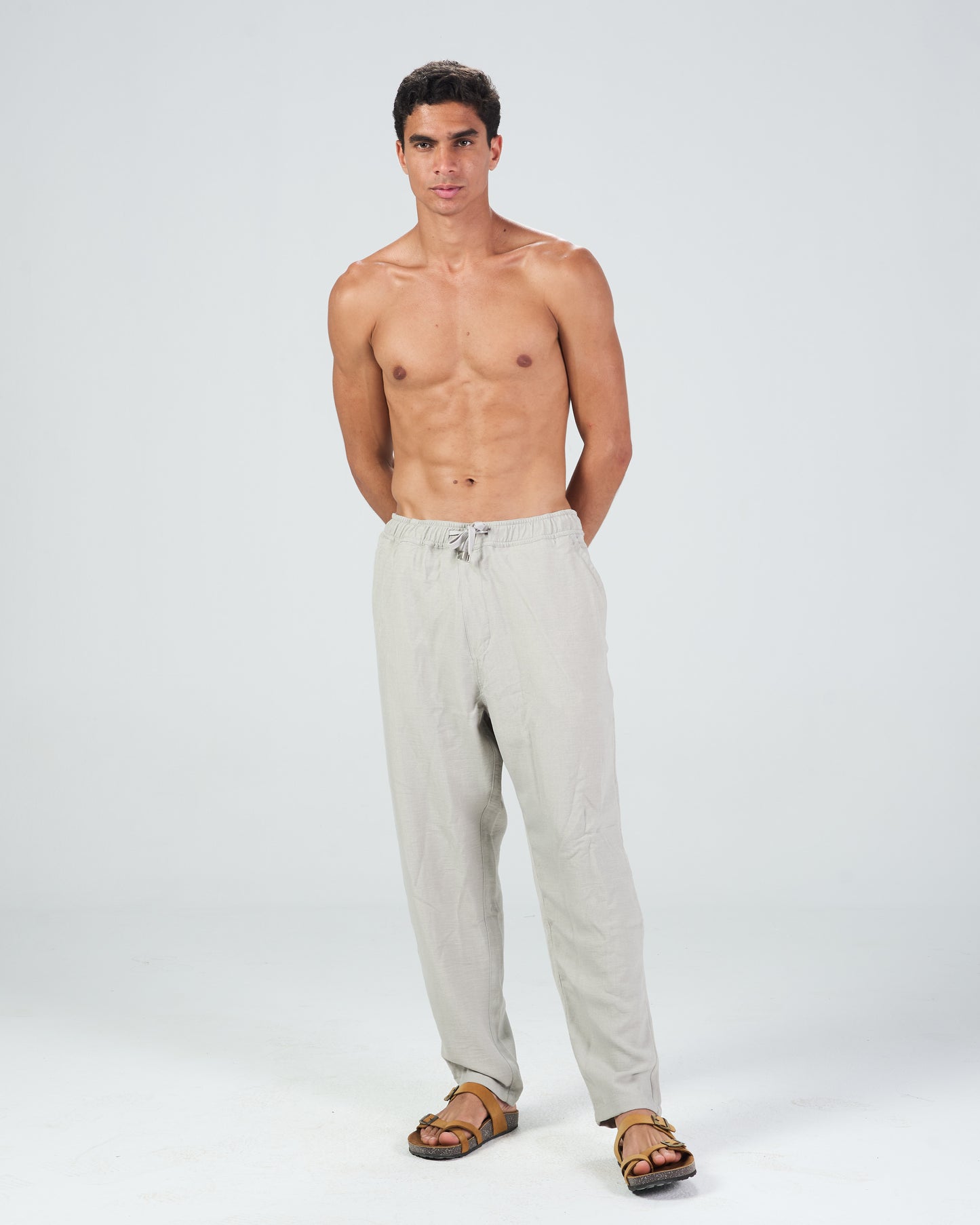 Grey Linen Regular Fit Pants