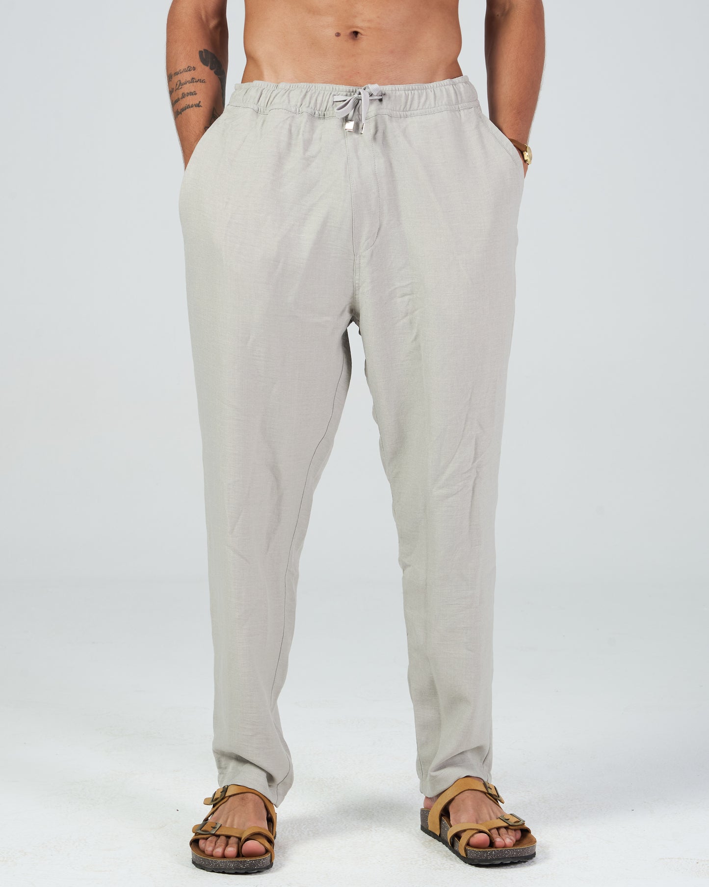 Grey Linen Regular Fit Pants