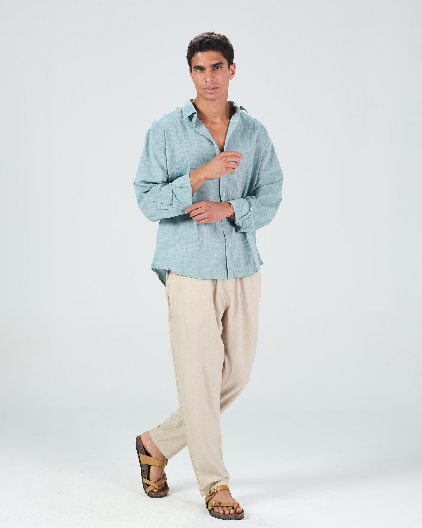 Beige Linen Regular Fit Pants