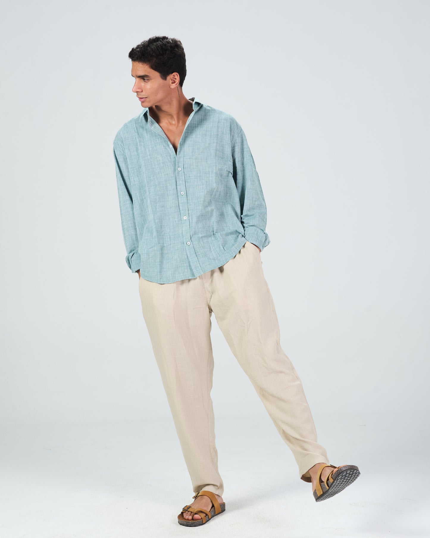 Beige Linen Regular Fit Pants