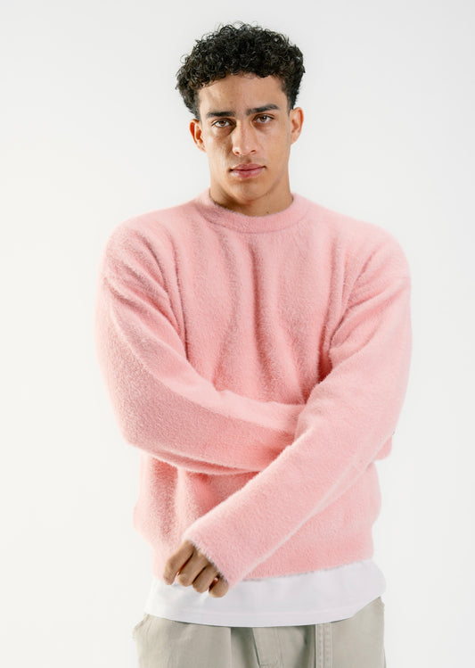 Rose Pink Mohair Knitted Basic Sweatshirt