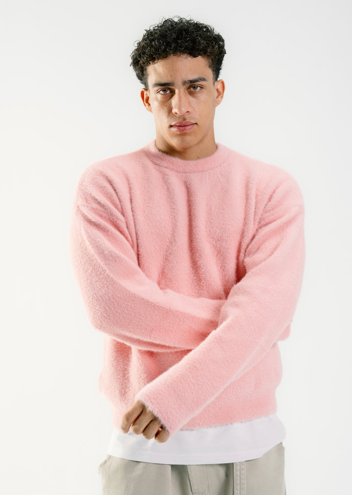Rose Pink Mohair Knitted Basic Sweatshirt