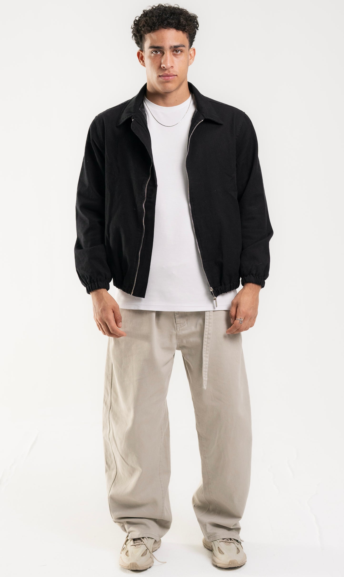 Black Gabardine Double zip-up Jacket.