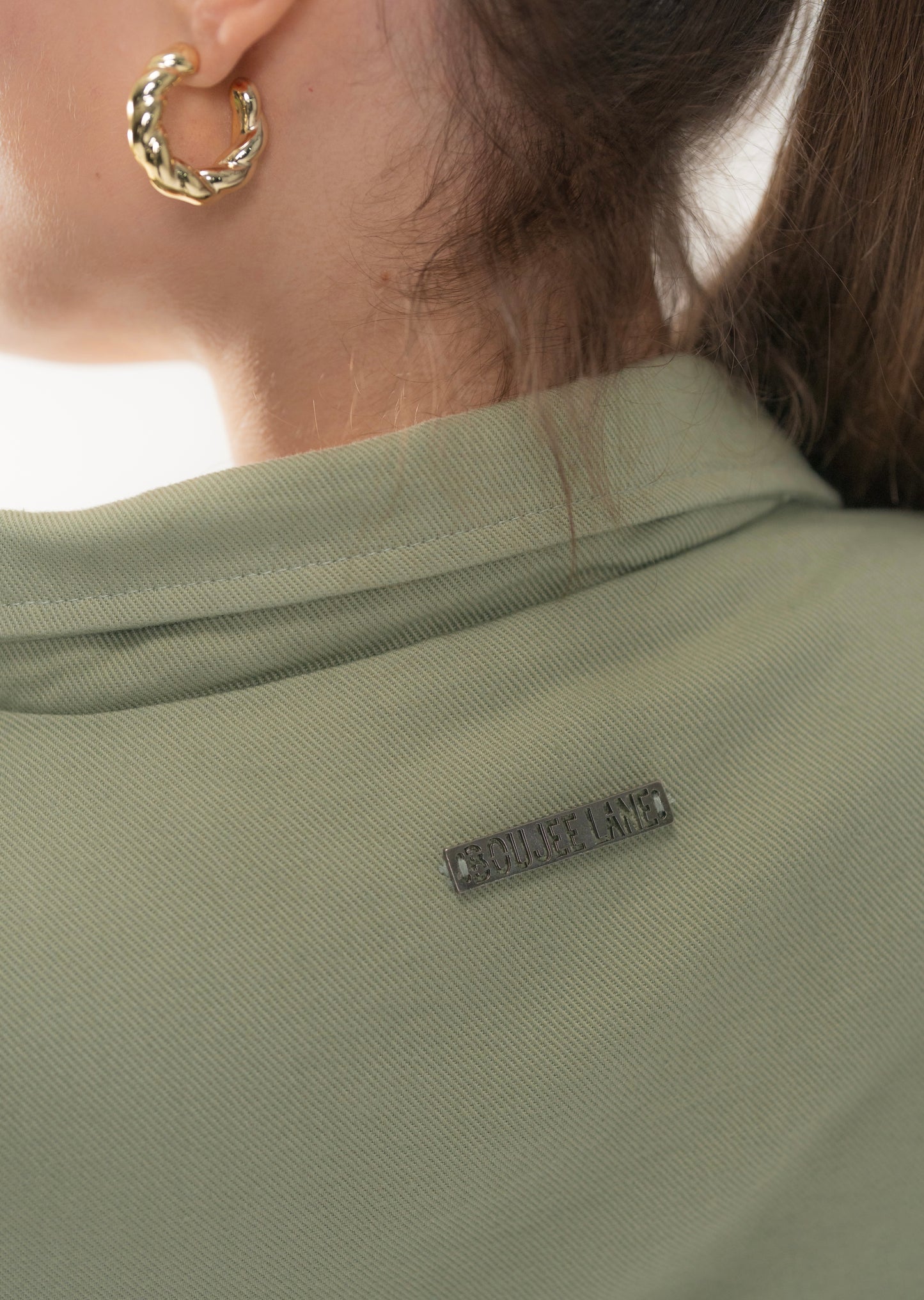 Olive Gabardine Double zip-up Jacket.