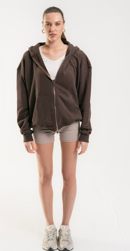 Brown French Terry Double zip-up Jacket.