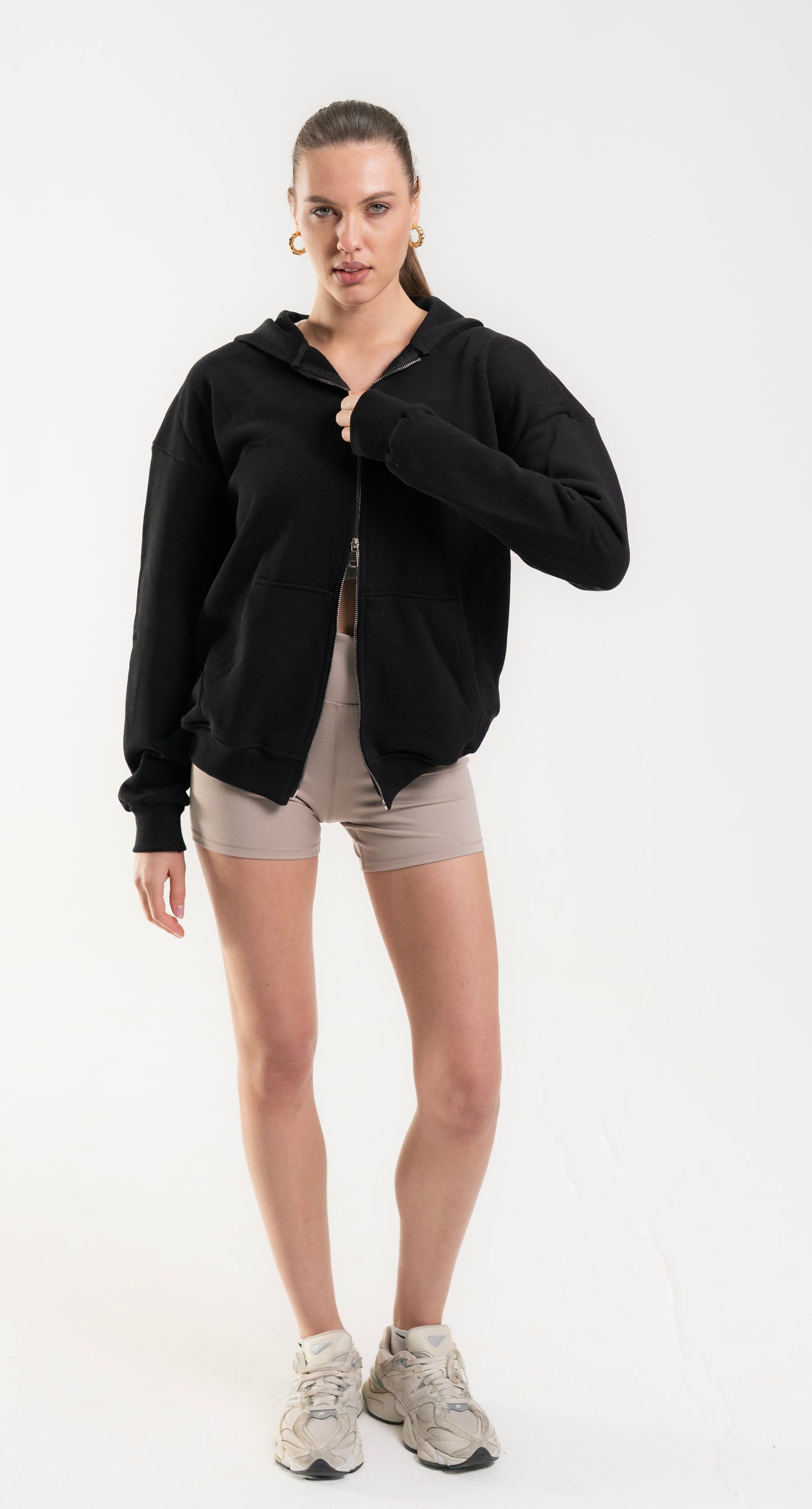 Black French Terry Double zip-up Jacket.