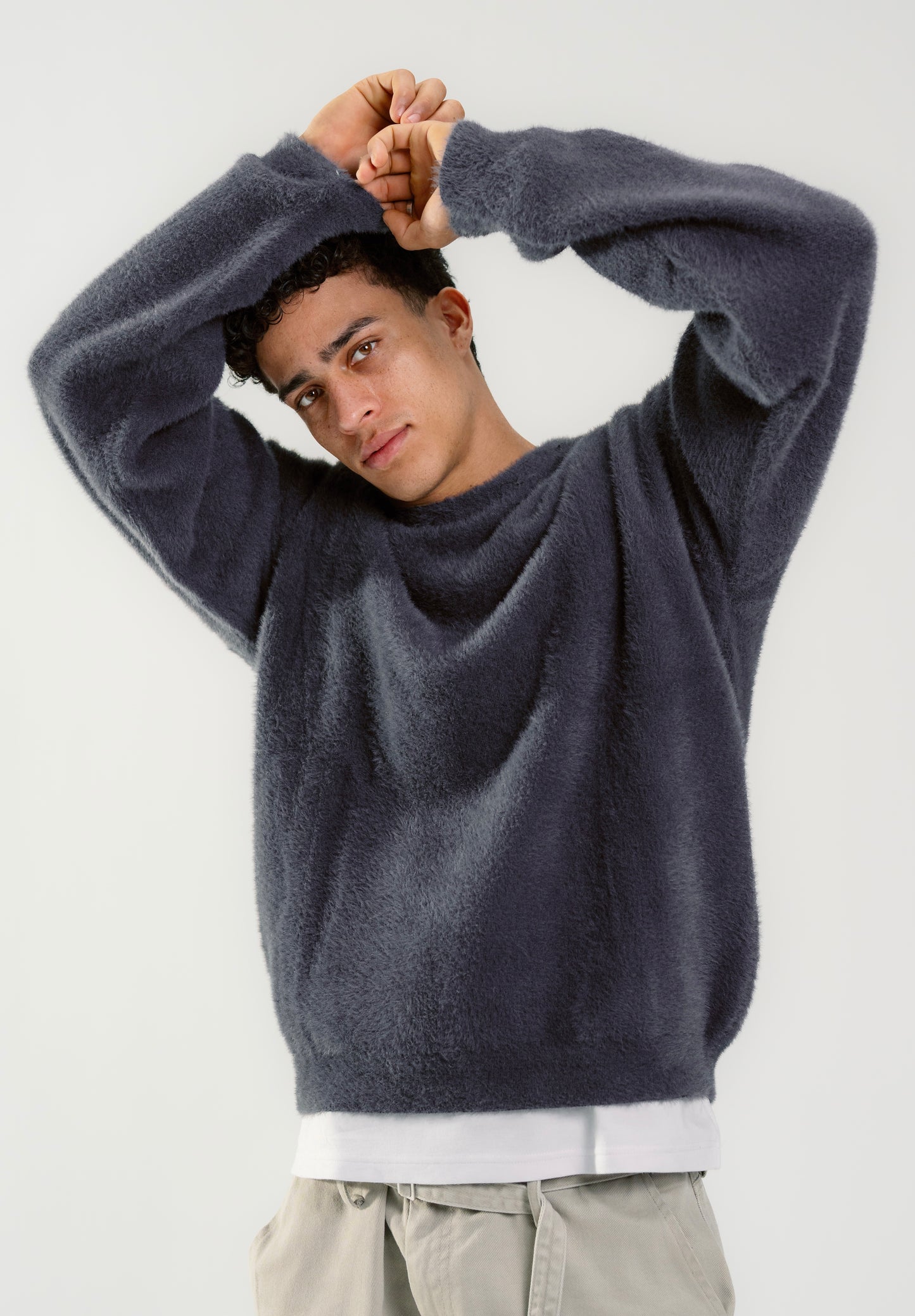 Dark Grey Mohair Knitted Basic Sweatshirt