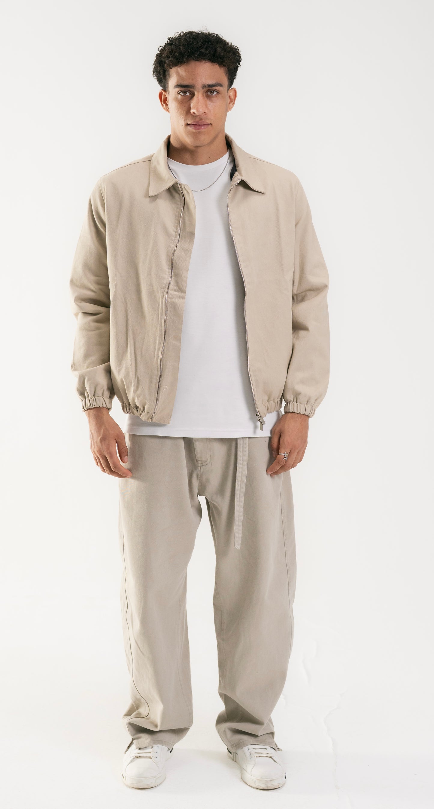 Beige Gabardine Double zip-up Jacket.