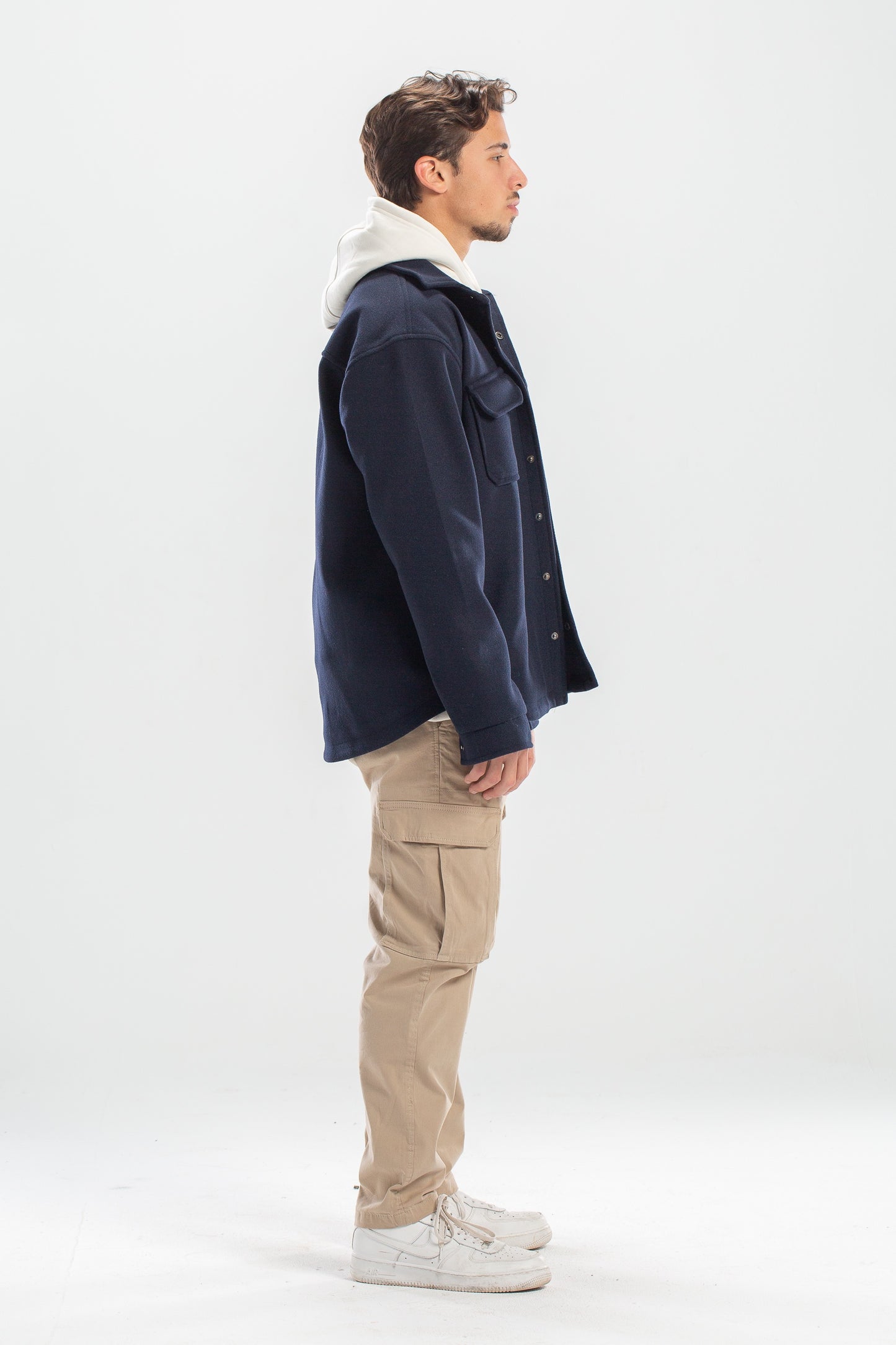 Oversized Dark blue wool pocketed jackets