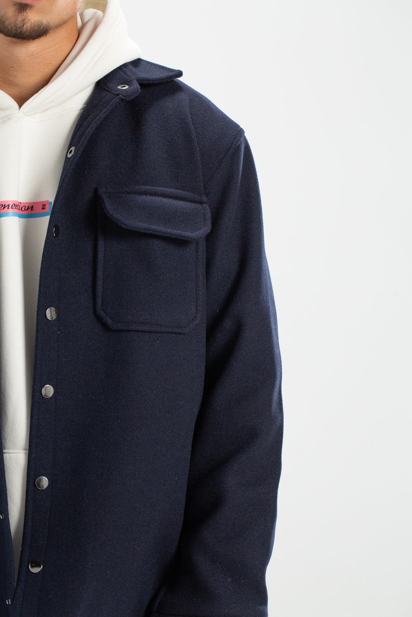 Oversized Dark blue wool pocketed jackets